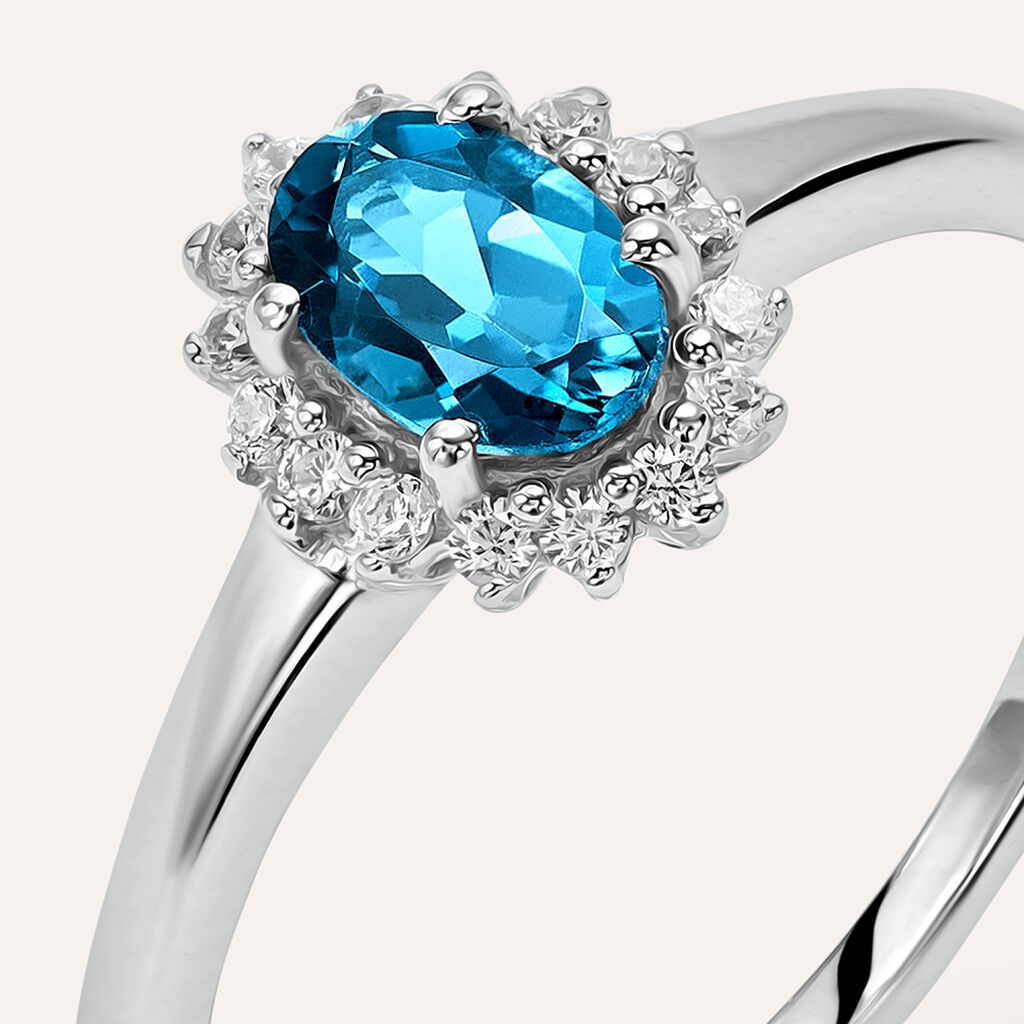 Anello Solitario Amelie Oro Bianco Topazio E Cubic Zirconia