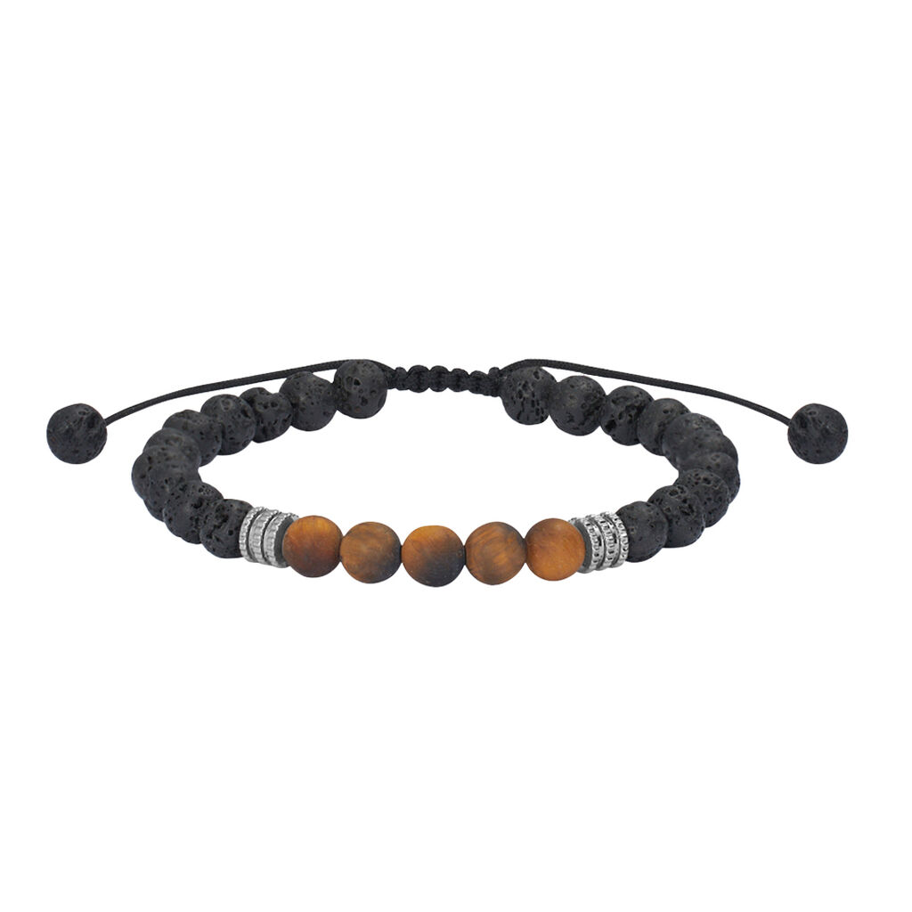 Bracciale Man Code Ottone Nero Pietra lavica Occhio di Tigre - Bracciali Uomo | Stroili