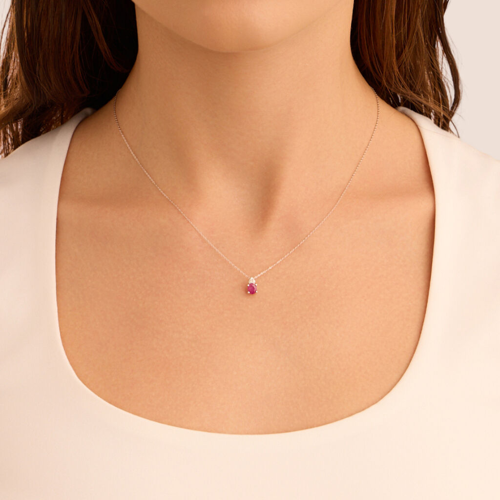 Collana Punto Luce Elizabeth Crown Oro Bianco Rubino Diamante