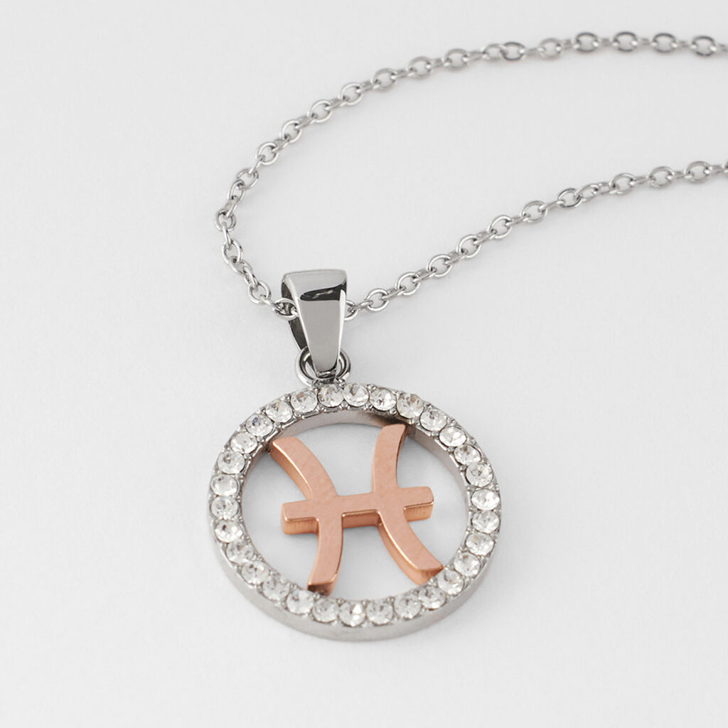 Collana Sunrise Acciaio Bicolore Bianco / Rosa Cubic Zirconia