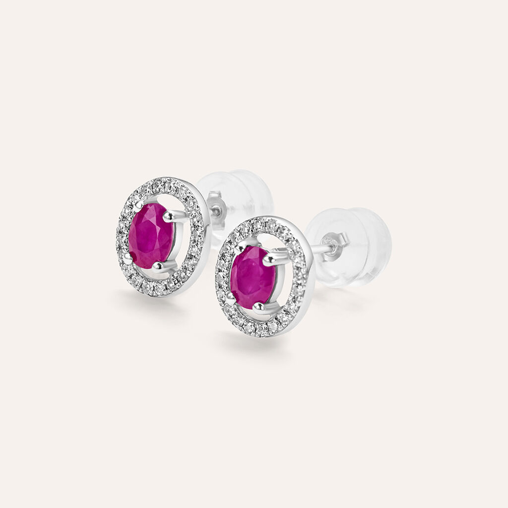 Orecchini Lobo Punto Luce Elizabeth Crown Oro Bianco Rubino Diamante - Orecchini a Lobo Donna | Stroili