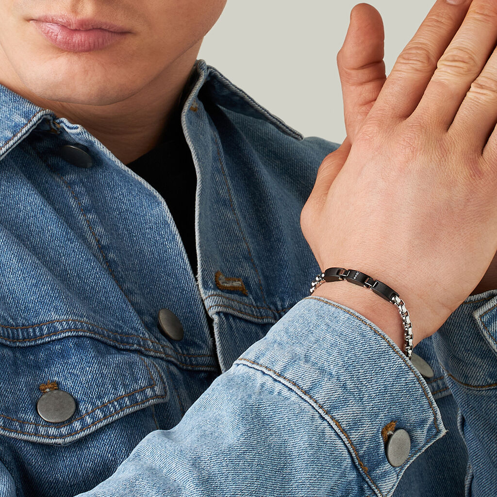 Bracciale Man Code Acciaio Bicolore Bianco / Nero Cubic Zirconia - Bracciali Uomo | Stroili