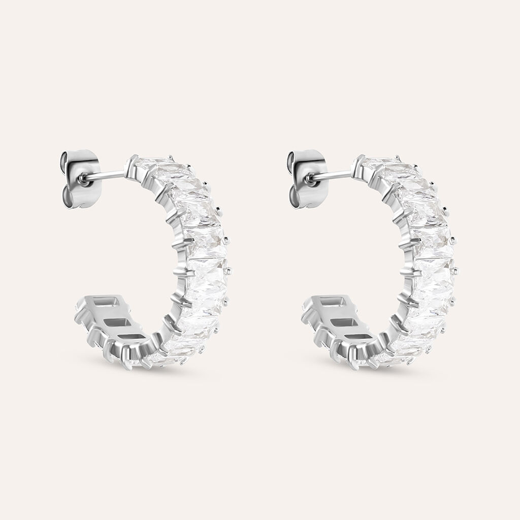 9 Paia Orecchini A Cerchio In Acciaio Inox 316L Con Zirconia – Multicolore, Con Sacchetto Velluto