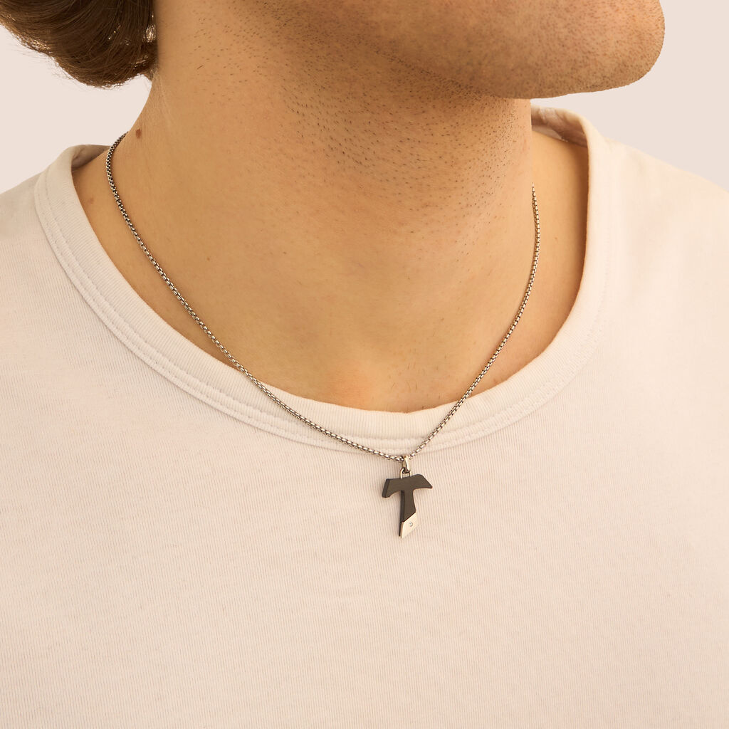 Collana Man Code Acciaio Bicolore Bianco / Nero Cubic Zirconia