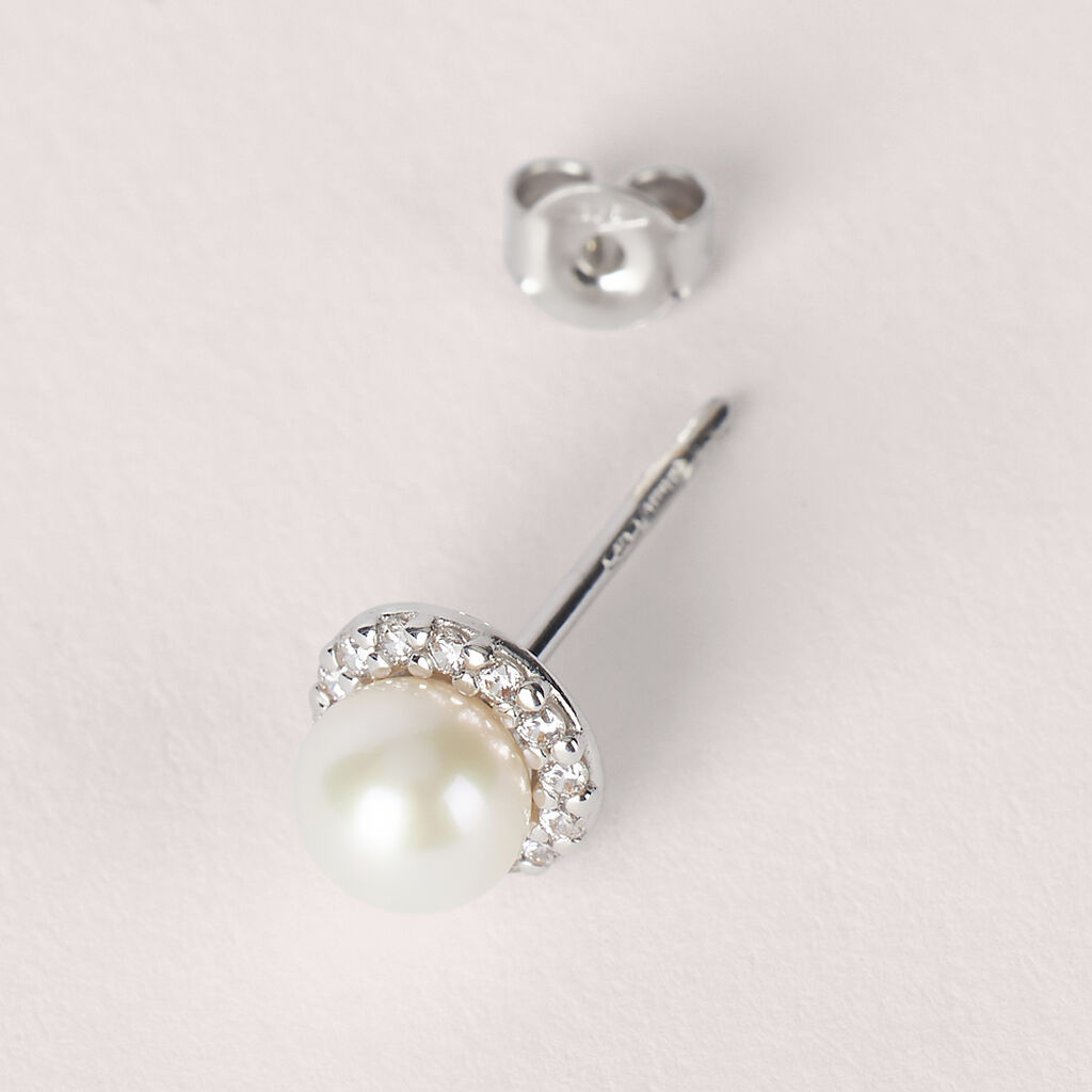 Orecchini Lobo Gabrielle Oro Bianco Perla D'Acqua Dolce Cubic Zirconia