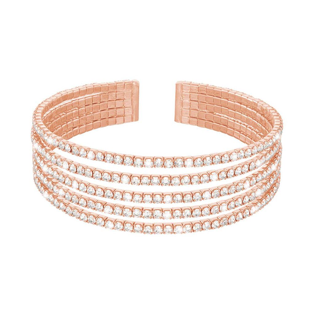 Bracciale rigido multifilo in metallo rosato con strass
