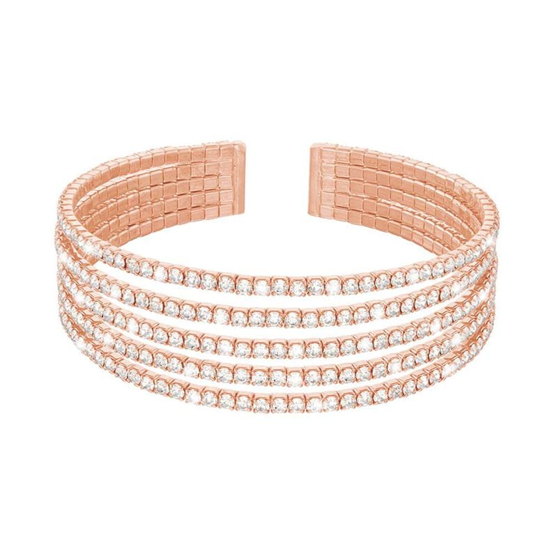 Bracciale rigido multifilo in metallo rosato con strass - Bracciali Donna | Stroili
