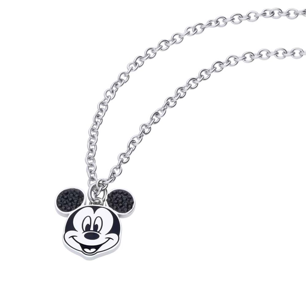 Collana in acciaio con viso di Topolino e strass neri