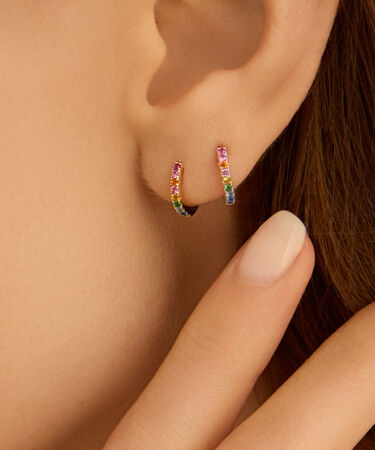 Orecchini A Cerchio Silver Rainbow Argento Rodiato Cubic Zirconia
