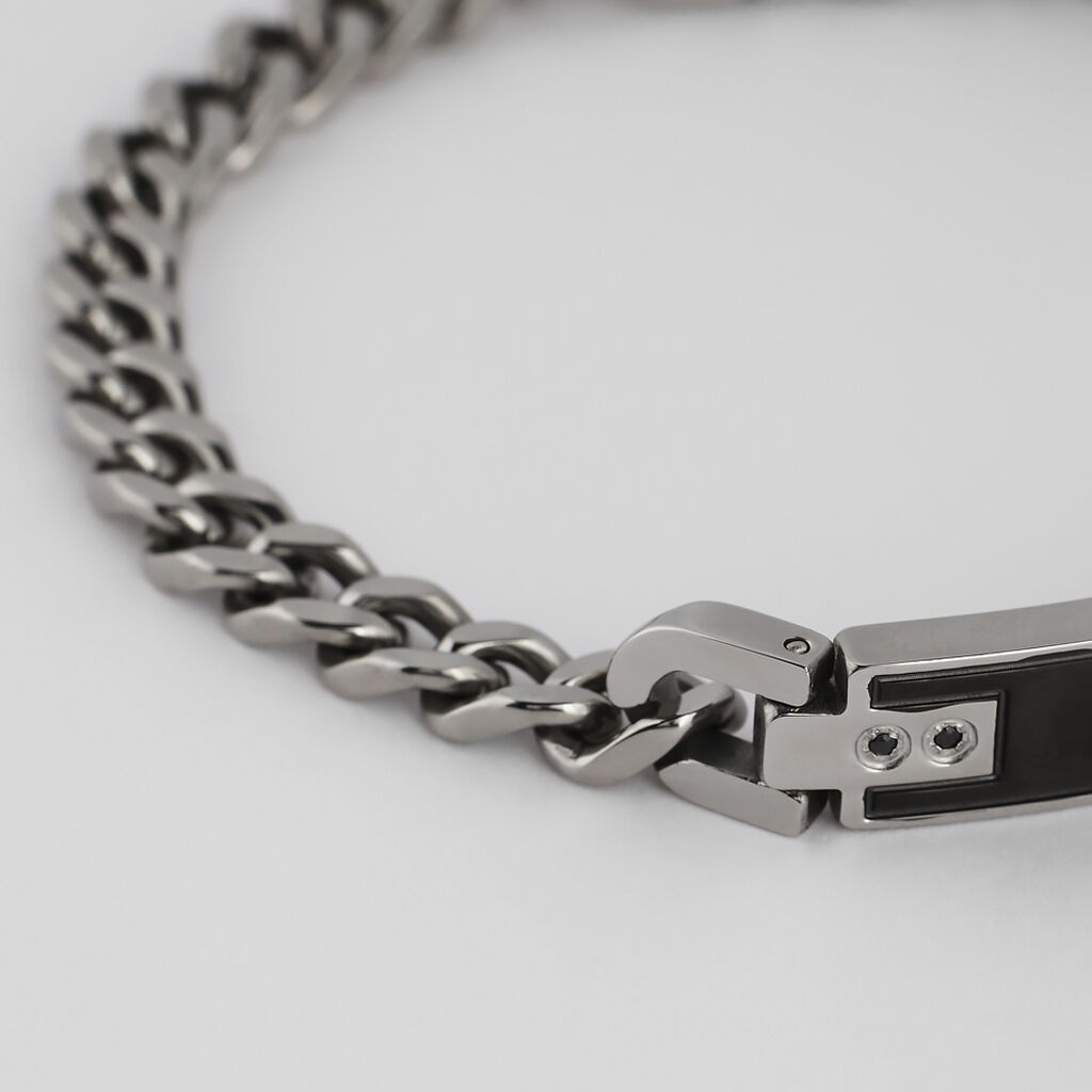 Bracciale Con Targhetta Man Code Acciaio Bicolore Bianco / Nero Cubic Zirconia - Bracciali con Incisione Uomo | Stroili