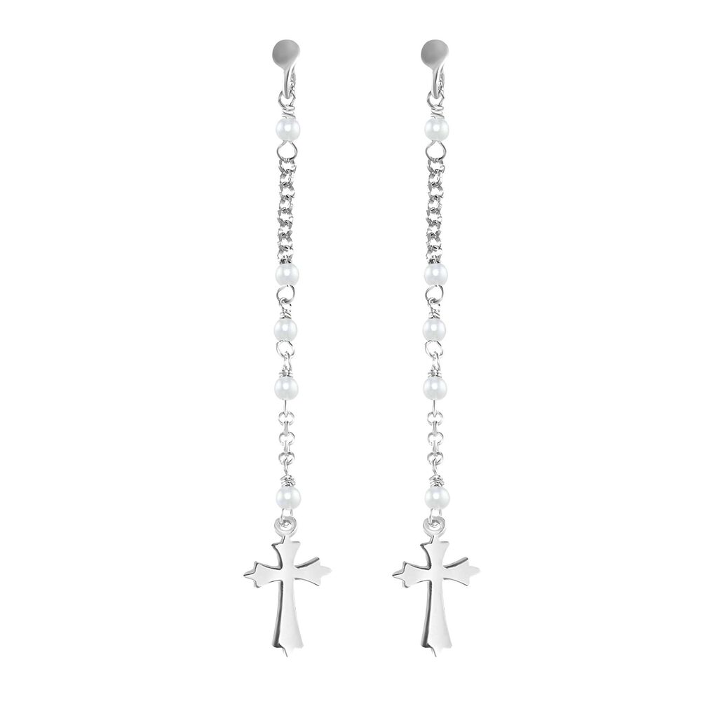 Orecchini rosario in argento rodiato e perle - Orecchini Pendenti Donna | Stroili