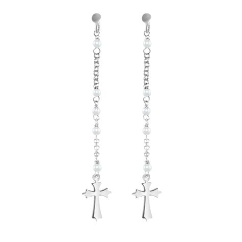 Orecchini rosario in argento rodiato e perle - Orecchini Pendenti Donna | Stroili