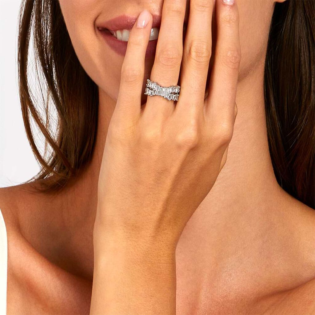 Anello a fascia regolabile rodiato e strass con incrocio - Anelli con Pietre Donna | Stroili