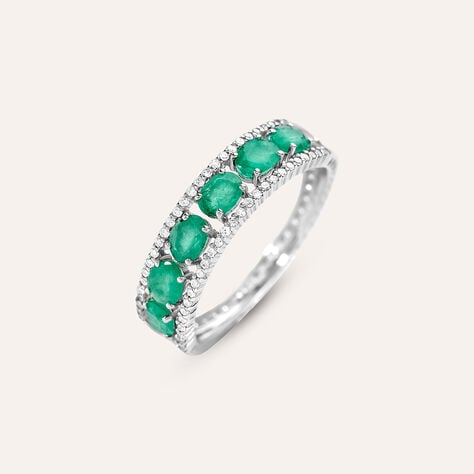 Anello Fascia Charlotte Oro Bianco Smeraldo Diamante - Anelli con Pietre Donna | Stroili