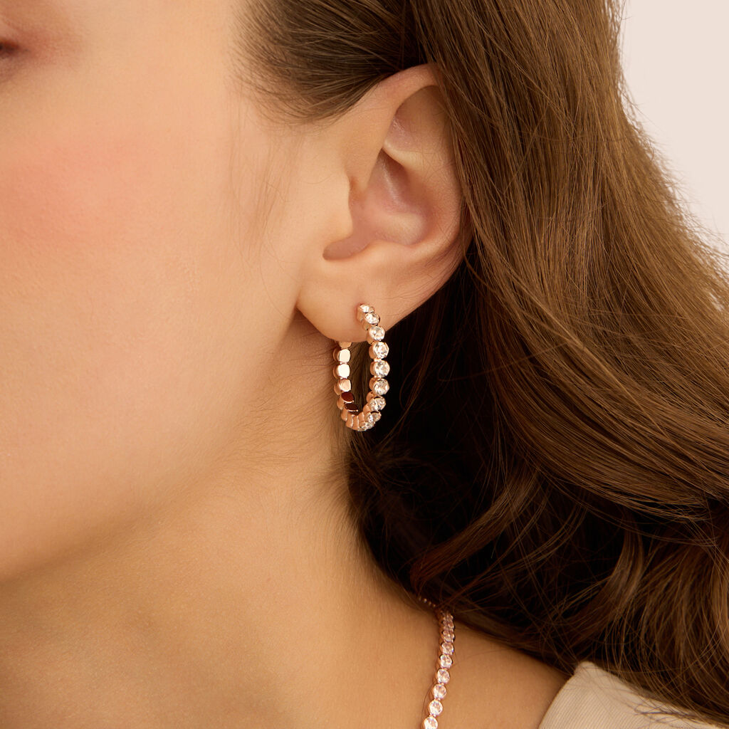 Orecchini A Cerchio Romantic Shine Metallo Rosa Cristallo