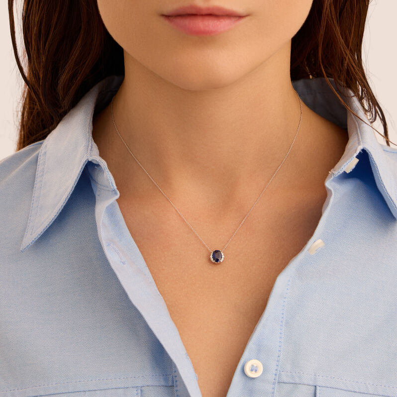 Collana Punto Luce Elizabeth Crown Oro Bianco Zaffiro Diamante - Collane Punto Luce Donna | Stroili