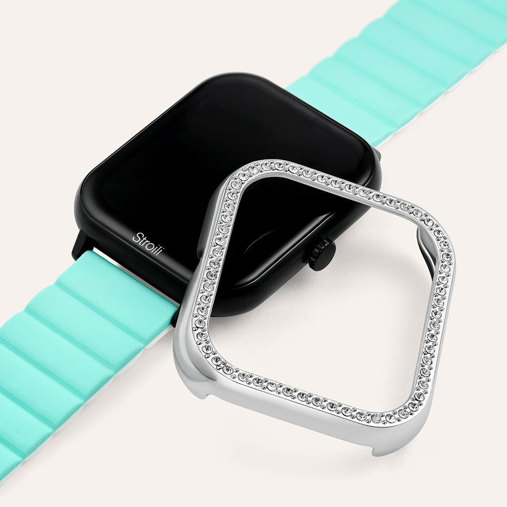 Cover in Plastica Argentata con Cristalli Bianchi Compatibile con Stroili Smartwatch Square