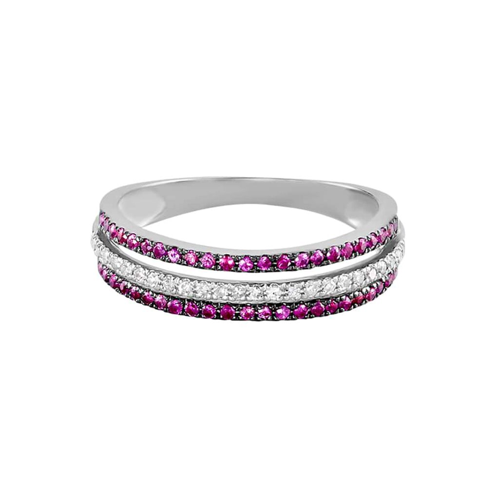 Anello Fascia Elizabeth Crown Oro Bianco Rubino Diamante - Anelli con Pietre Donna | Stroili