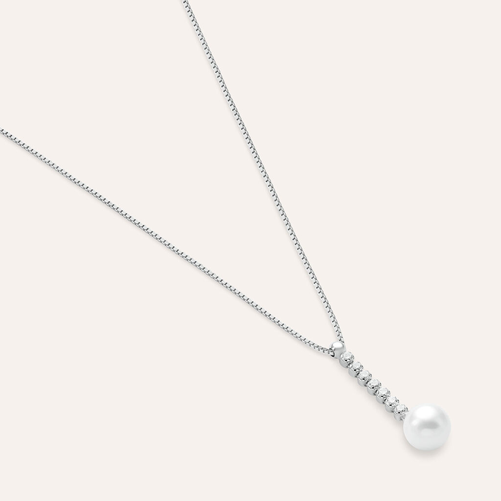 Collana Silver Pearls Argento Rodiato Cubic Zirconia Perla sintentica