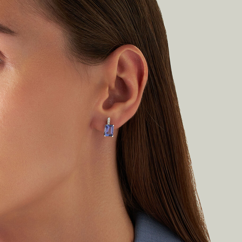 Orecchini Lobo Jasmine Oro Bianco Tanzanite Diamante - Orecchini a Lobo Donna | Stroili