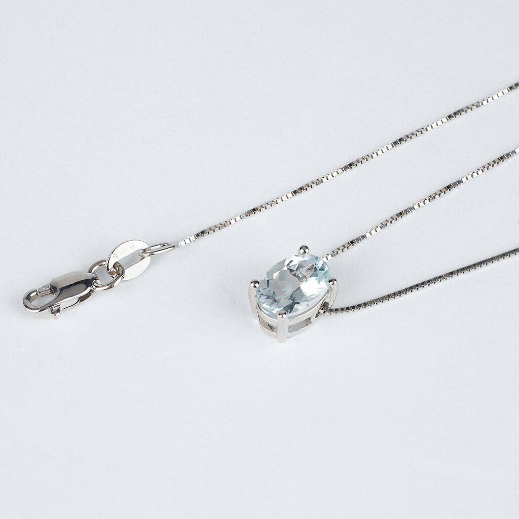 Collier à Pierres D'aigue-marine Et Argent 925 - Longueur 45 Cm, Fabriqué En Italie, Neuf