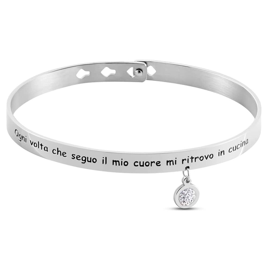 Bangle Lady Message Acciaio Happiness e Cristalli - Bracciali Donna | Stroili