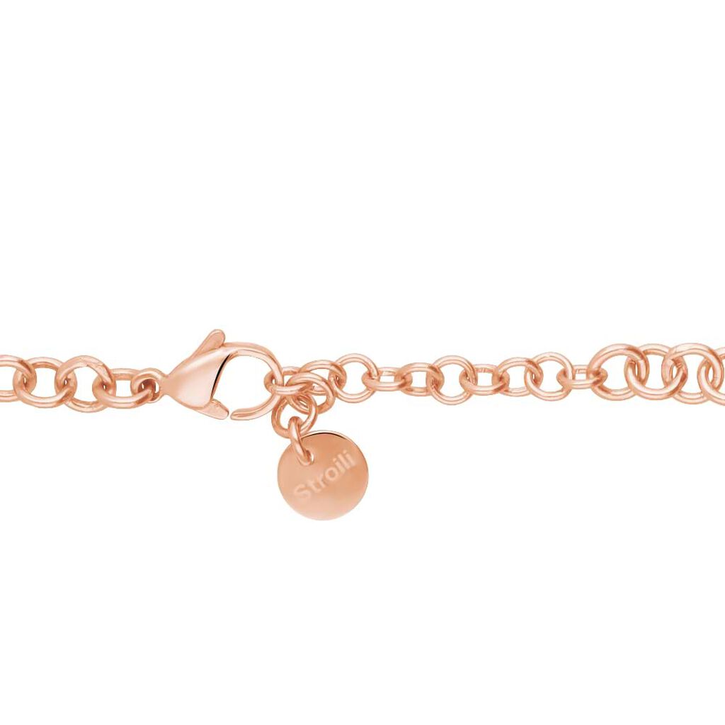 Bracciale con catena in acciaio rosato e strass e charm a forma di cuore - Bracciali Donna | Stroili