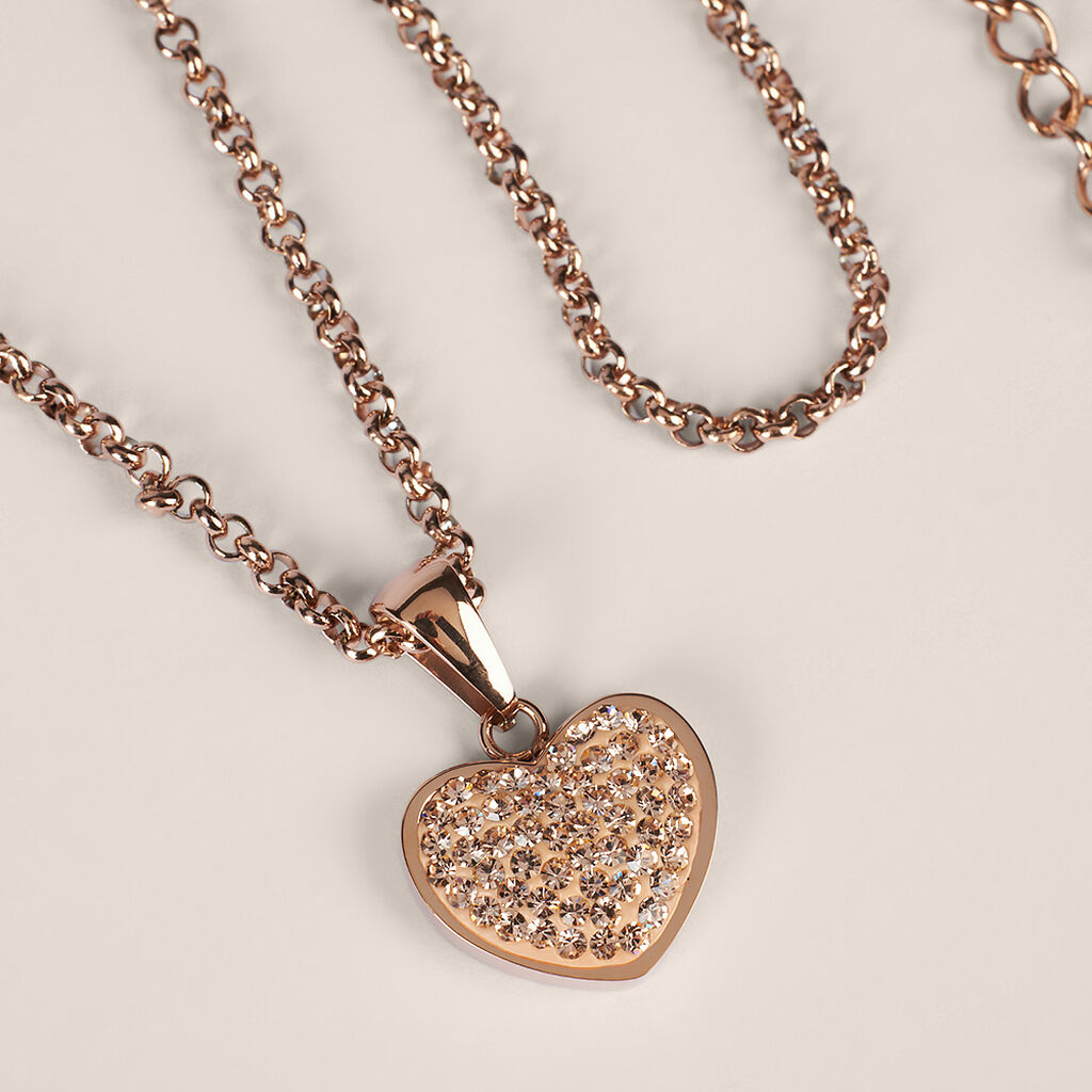 Collana Aura Acciaio Rosa Cristallo