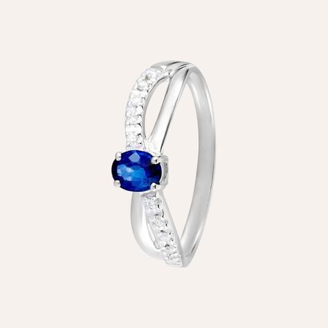 Anello Solitario Elizabeth Crown Oro Bianco Zaffiro Diamante - Anelli con Pietre Donna | Stroili
