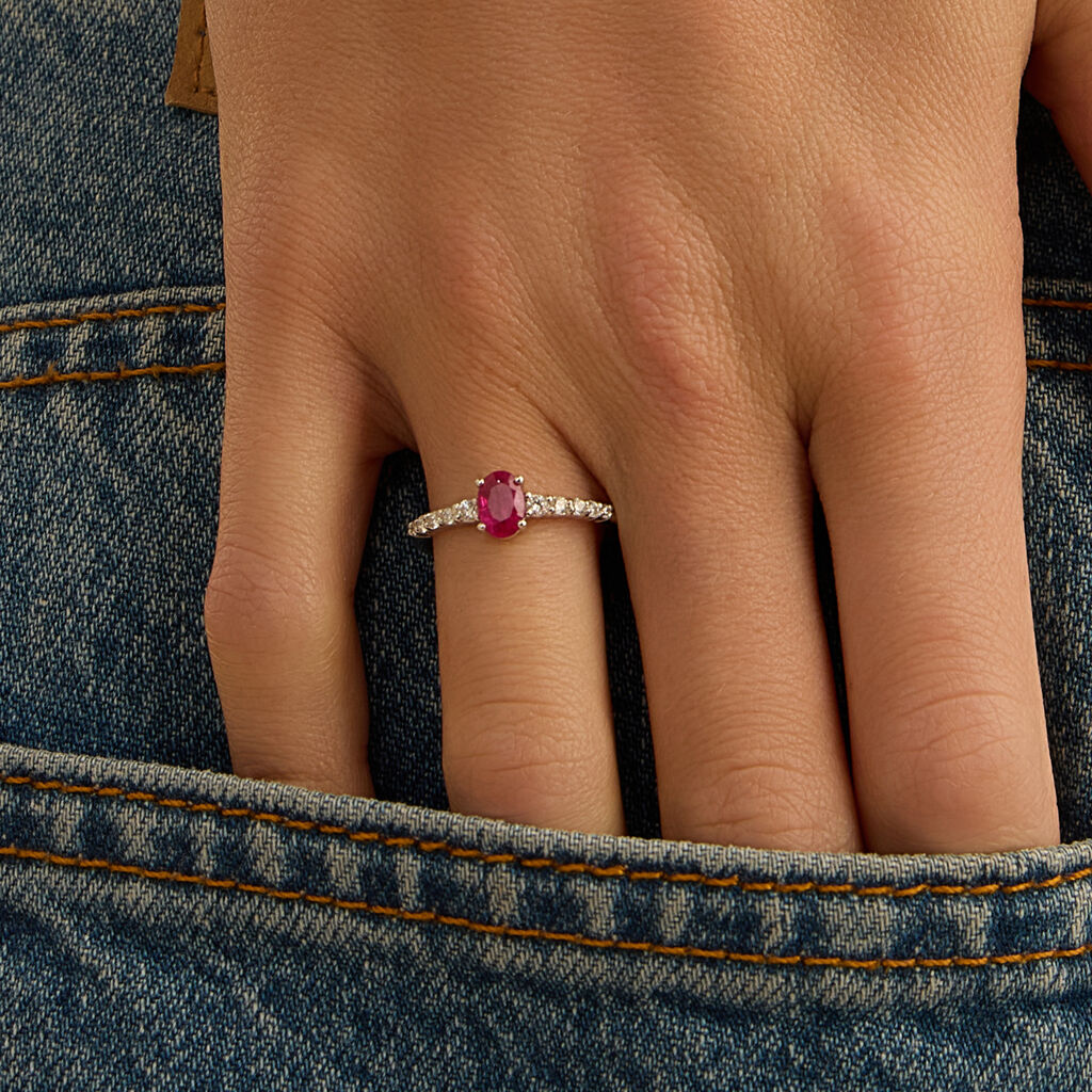 Anello Solitario Charlotte Oro Bianco Rubino Diamante