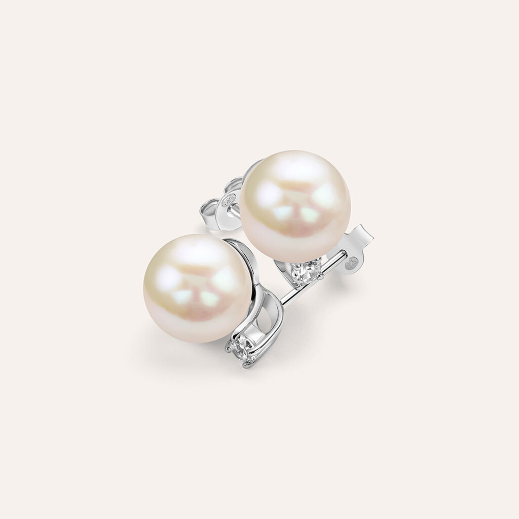Orecchini Lobo Silver Pearls Argento Rodiato Perla sintentica Cubic Zirconia - Orecchini a Lobo Donna | Stroili