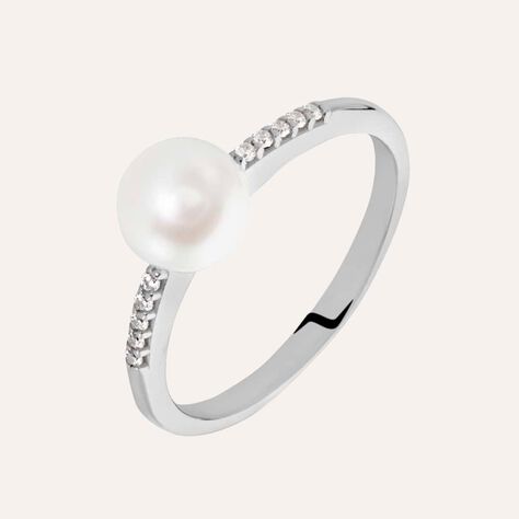 Anello Solitario Gabrielle Oro Bianco Perla D'Acqua Dolce Cubic Zirconia - Anelli con Pietre Donna | Stroili