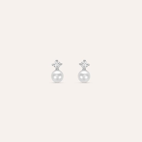 Orecchini Lobo Bon Ton Oro Bianco Perla D'Acqua Dolce Cubic Zirconia - Orecchini a Lobo Donna | Stroili