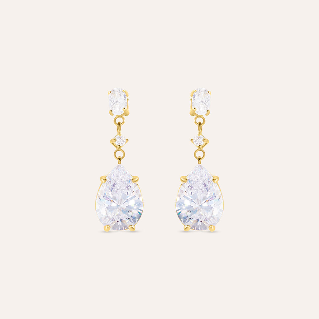 Orecchini Pendenti Aura Acciaio Dorato Cubic Zirconia