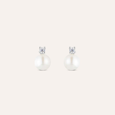 Orecchini Lobo Gabrielle Oro Bianco Perla D'Acqua Dolce Cubic Zirconia - Orecchini a Lobo Donna | Stroili
