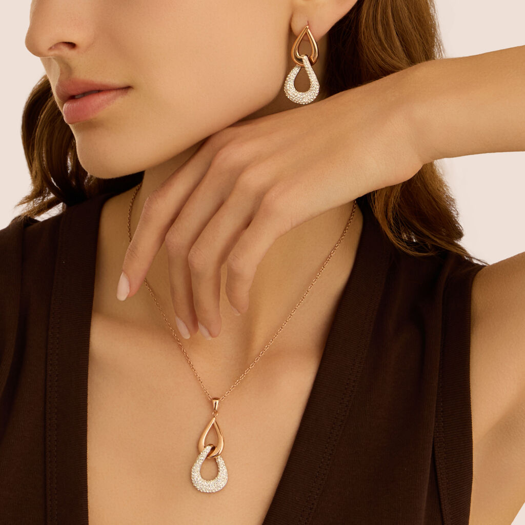 Collana Aura Acciaio Rosa Cristallo