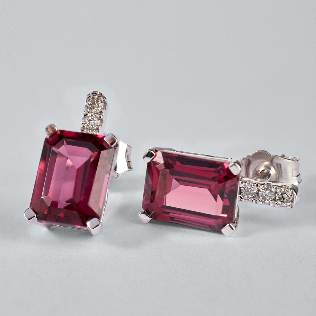 Orecchini Lobo Jasmine Oro Bianco Rodolite Diamante - Orecchini a Lobo Donna | Stroili