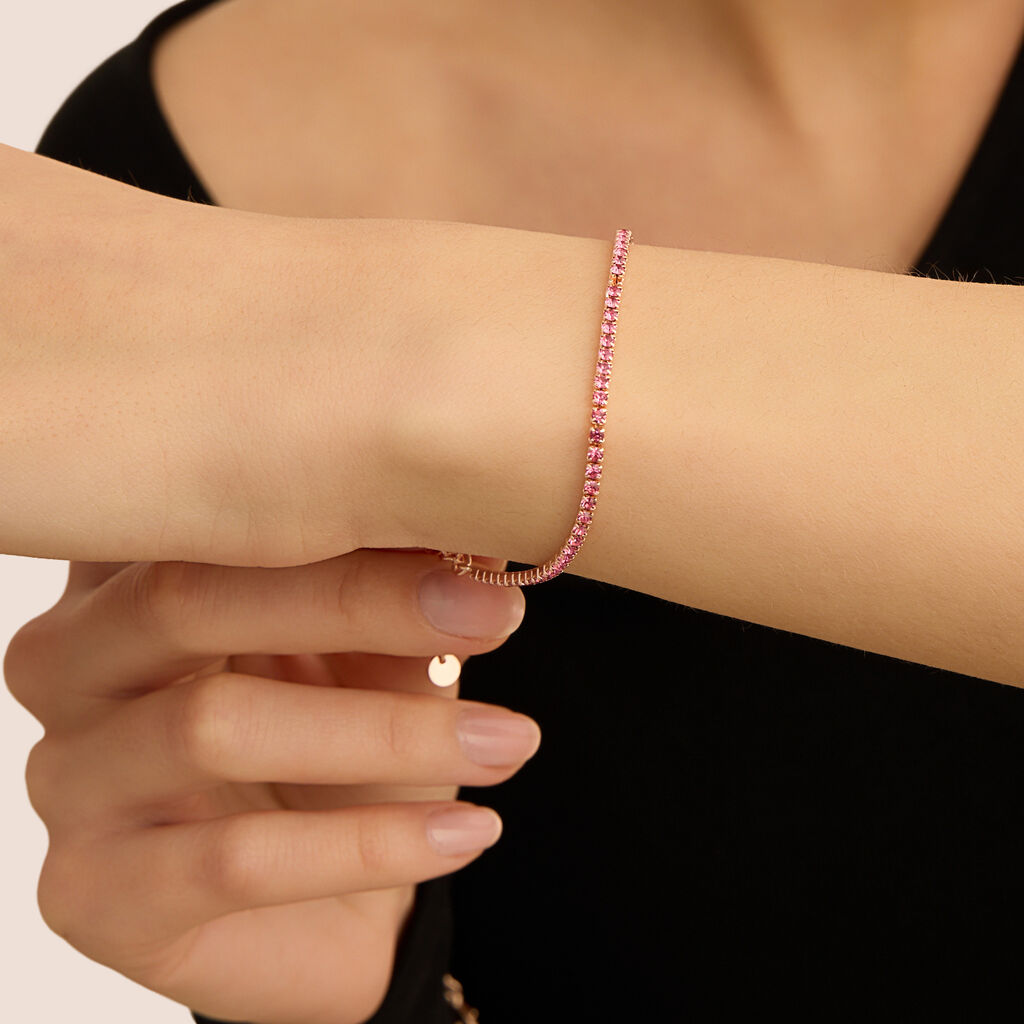 Bracciale Tennis Romantic Shine Metallo Rosa Cristallo - Bracciali Tennis Donna | Stroili