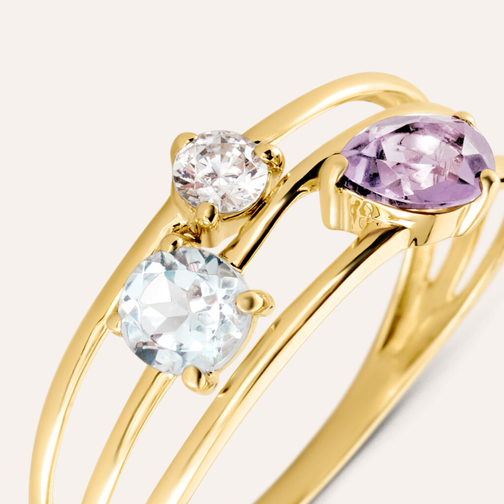 Anello Fantasia Am&eacute;lie Oro Giallo Topazio Ametista Cubic Zirconia