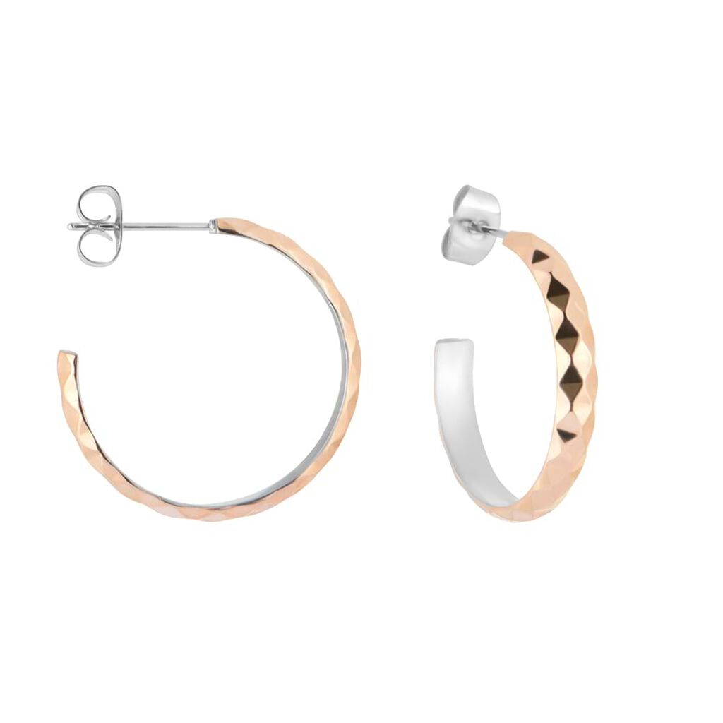 Orecchini a cerchio Lady Code Acciaio Bicolore Diamantato - Orecchini a Cerchio Donna | Stroili