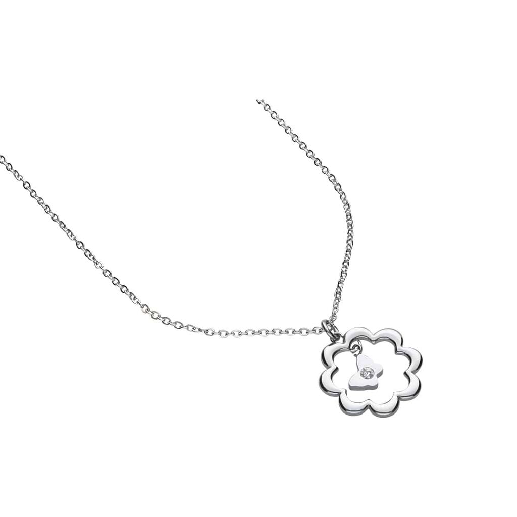 Girocollo in acciaio silver con fiore e strass