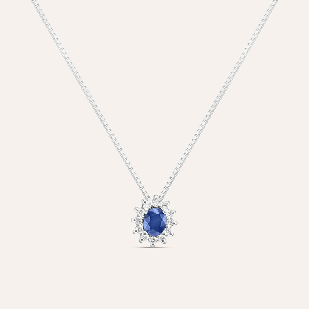 Collana Elizabeth Crown Oro Bianco Zaffiro Diamante