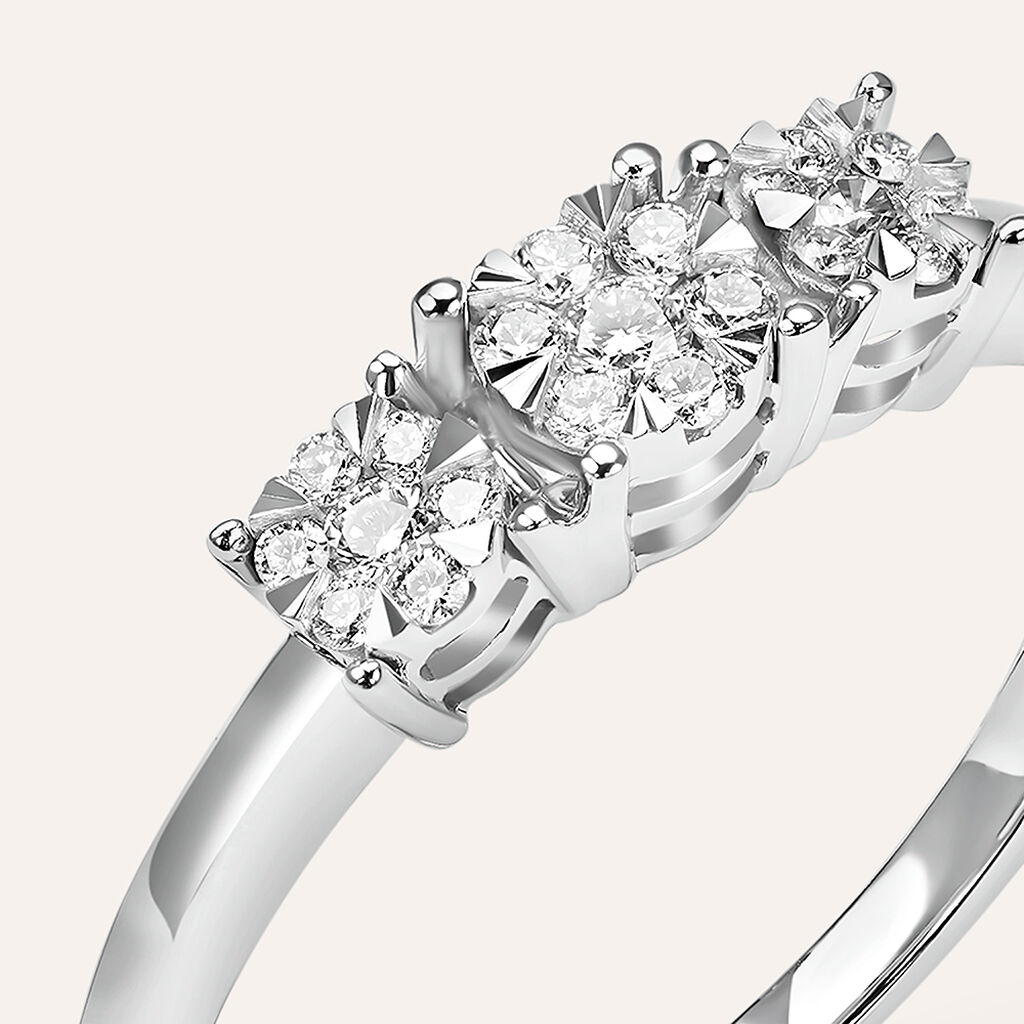 Anello Trilogy Petali Oro Bianco Diamante