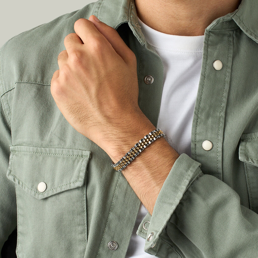 Bracciale Catena Man Code Acciaio Bicolore Dorato / Bianco - Bracciali Uomo | Stroili
