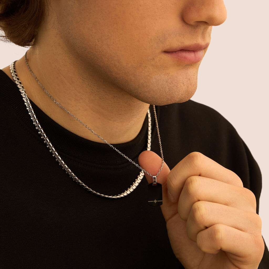 Collana Man Code Acciaio Bicolore Bianco / Nero