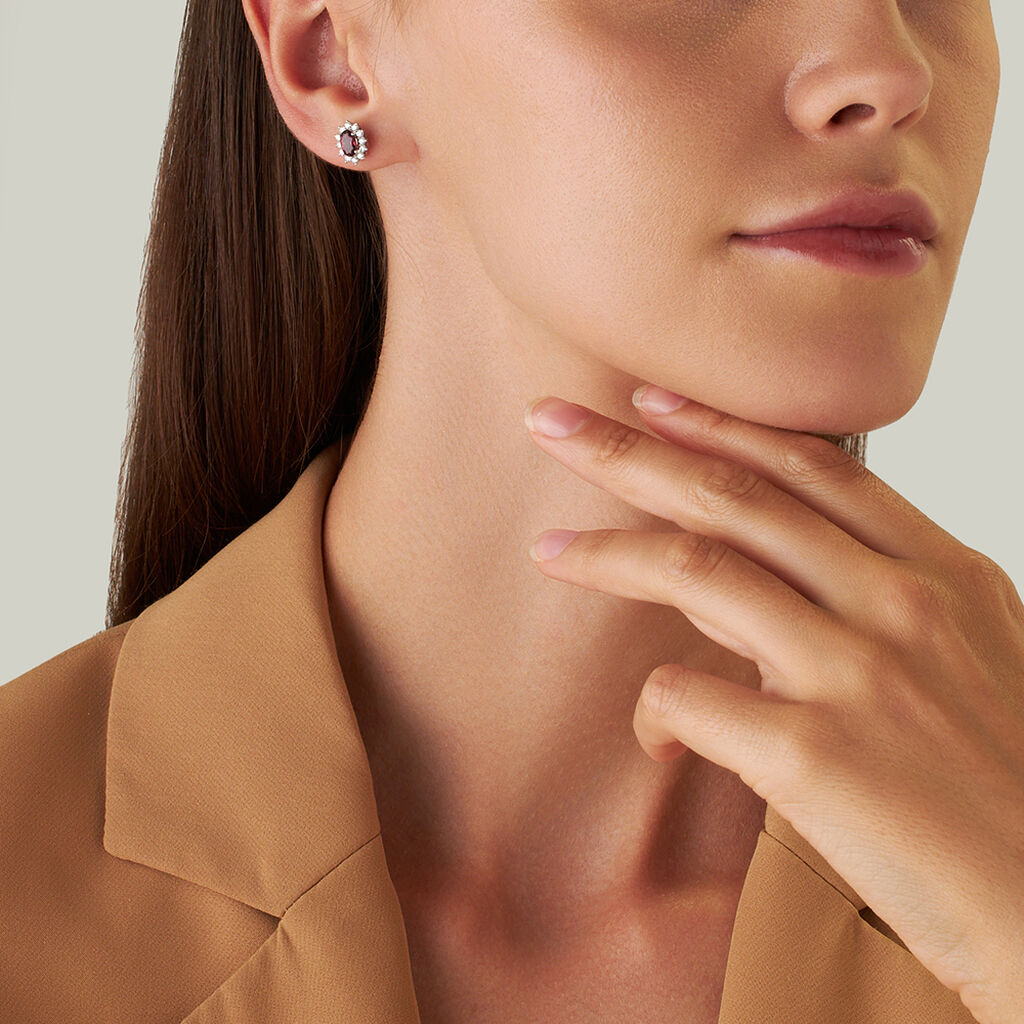 Orecchini Lobo Jasmine Oro Bianco Rodolite Diamante - Orecchini a Lobo Donna | Stroili