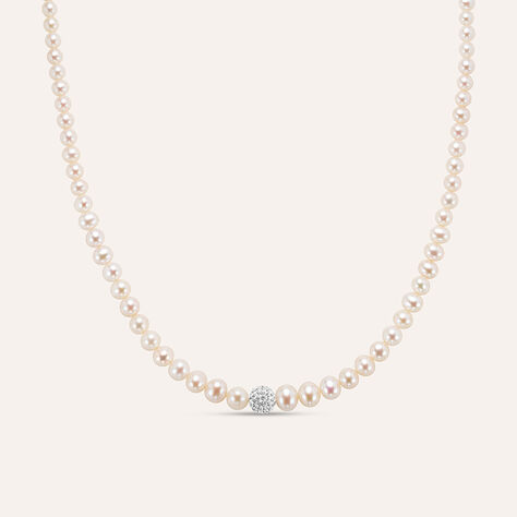 Collana Gabrielle Oro Bianco Perla D'Acqua Dolce Cristallo - Collane Donna | Stroili