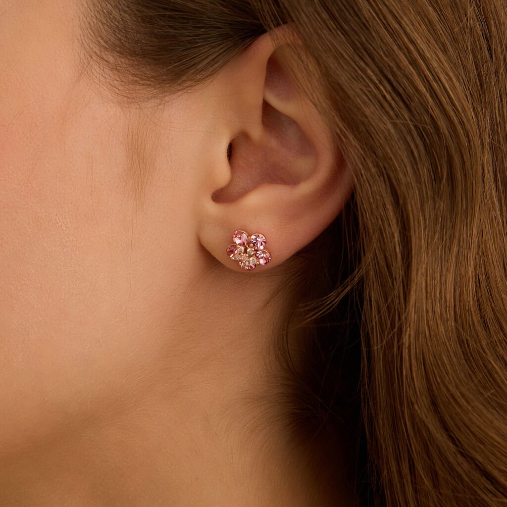 Orecchini Lobo Romantic Shine Ottone Rosa Cristallo - Orecchini a Lobo Donna | Stroili