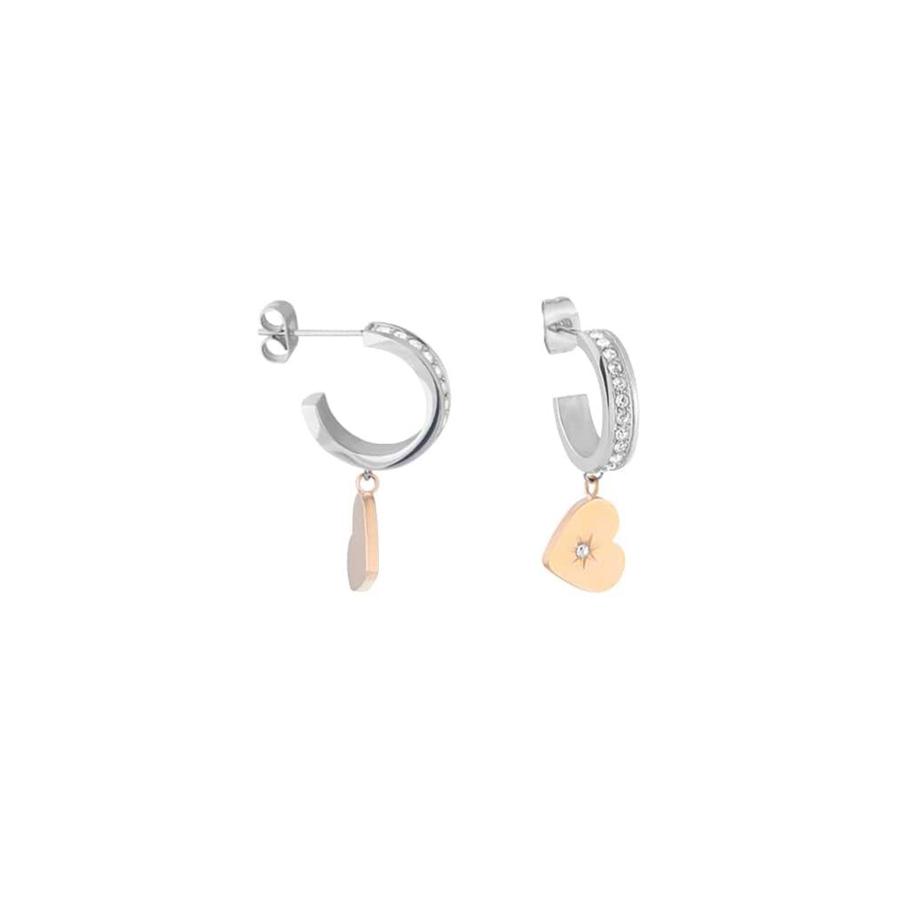 Orecchini A Cerchio Lady Chic Acciaio Bicolore Bianco / Rosa Cristallo - Orecchini a Cerchio Donna | Stroili