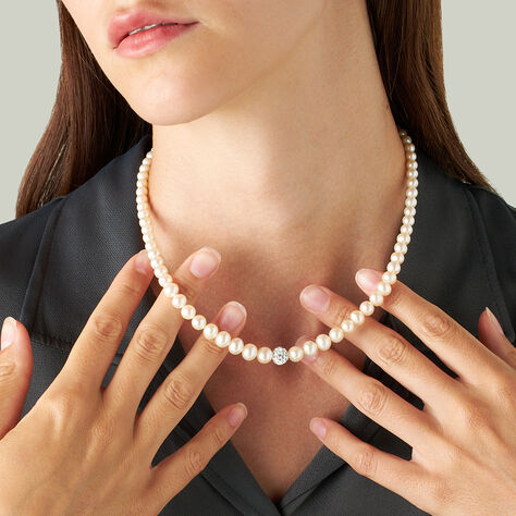 Collana Gabrielle Oro Bianco Perla D'Acqua Dolce Cristallo - Collane Donna | Stroili